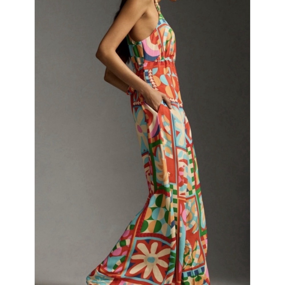 FARM Rio Anthropologie Beaded Strap Tropical Wide Leg Jumpsuit Size S - Picture 4 of 16